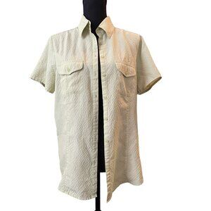 Croft & Barrow collared ladies camp shirt micro green plaid Medium pockets